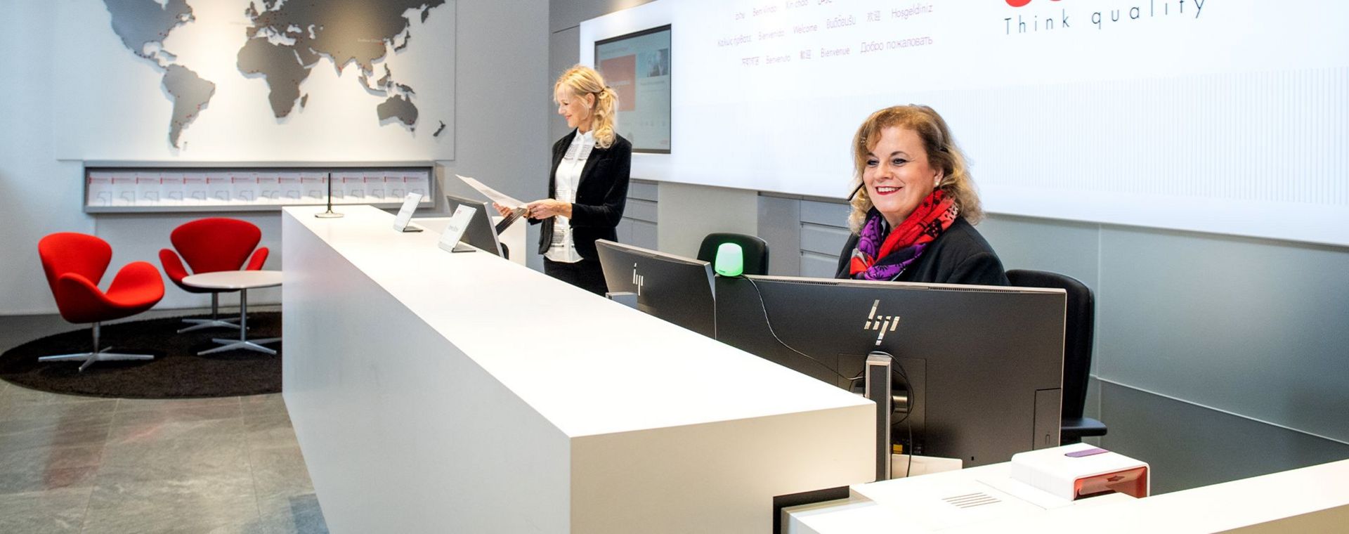Uster Technologies AG Headquarter in Switzerland showing the welcome desk